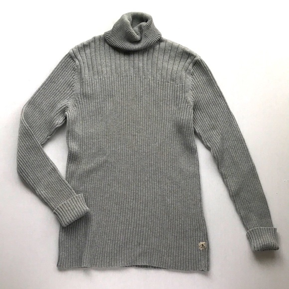🍄Calvin Klein Jeans Y2K Ribbed Grey Turtleneck (M) - Picture 2 of 7
